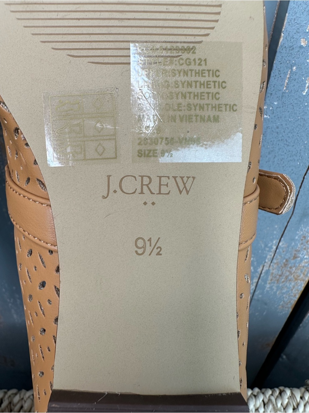 J. Crew Perforated Mary Jane Square Toe Flat Burnt Caramel Sz 9.5 NWOB - Picture 13 of 14